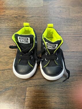 Converse Kids Black High-Top Sneakers with Neon Green Lining